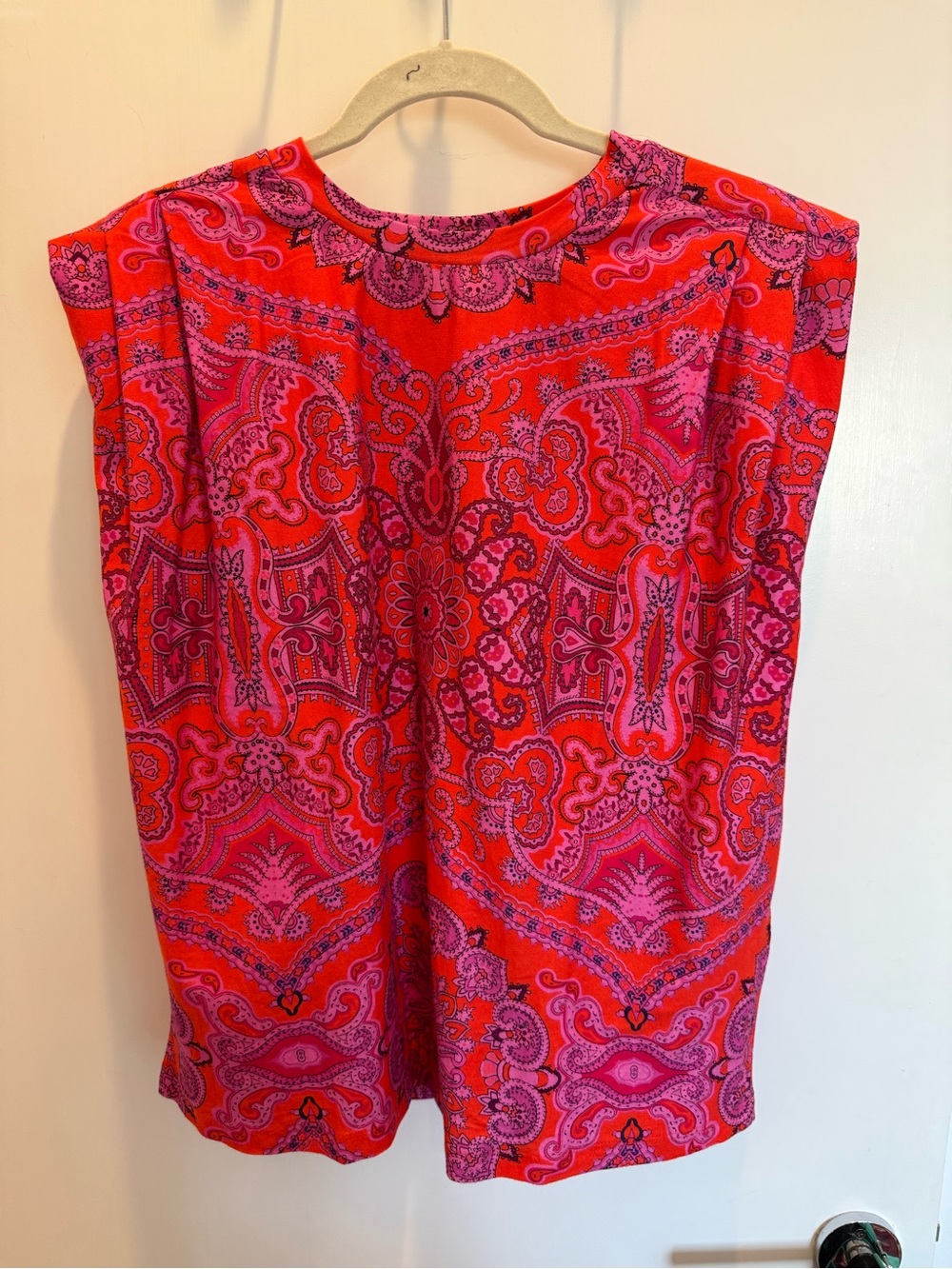 FARM Rio Red Paisley Scarf Shoulder Pad Blouse